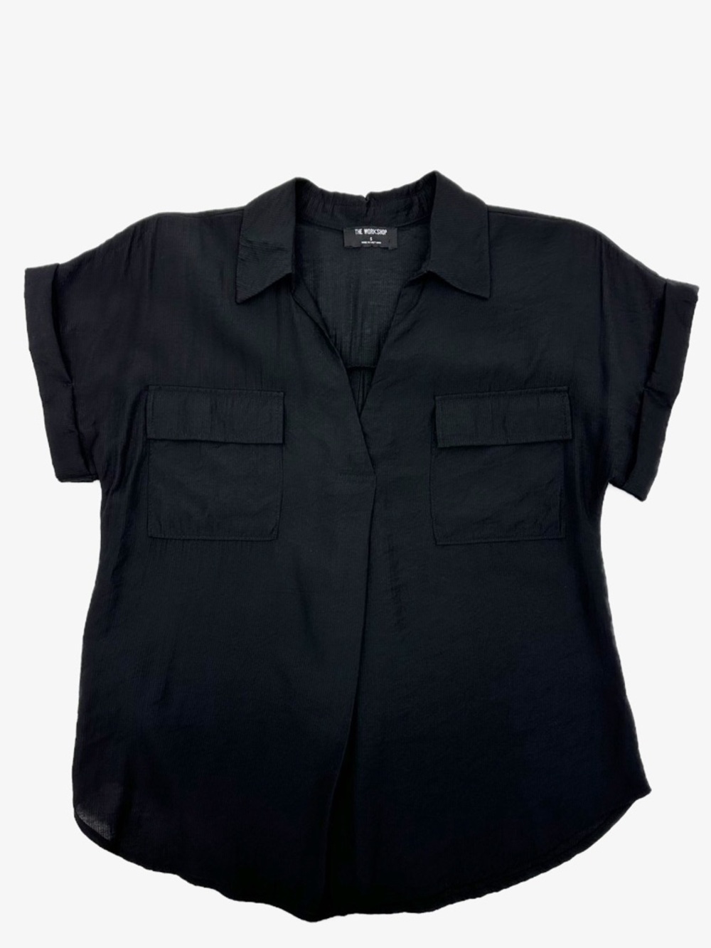 The Workshop Black Short Sleeve Utility Blouse Women’s Size Small